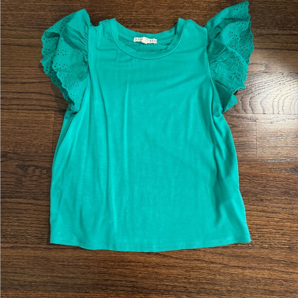 Teal Eyelet Sleeve Kids Top